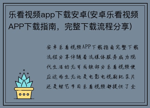 乐看视频app下载安卓(安卓乐看视频APP下载指南，完整下载流程分享)